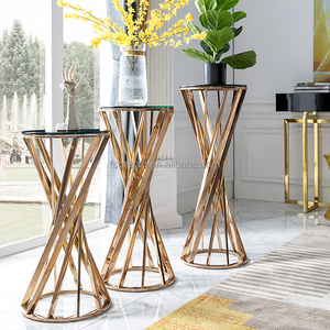Meubles d'intérieur en acier inoxydable, couleurs personnalisées, 3 pièces, support de fleurs, table sur verre - Product Image 1