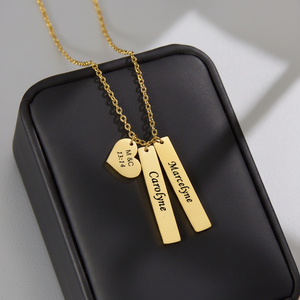 Collier en acier inoxydable avec nom personnalisé gravé au laser avec pendentif carré en forme de cœur pour femmes et hommes Uionen 2068 - Product Image 1