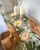 Table d'extérieur époxy industrielle antique personnalisée fabriquée à la main Table d'accueil convertible de haute qualité de forme ovale en résine coulée en profondeur dessus en bois