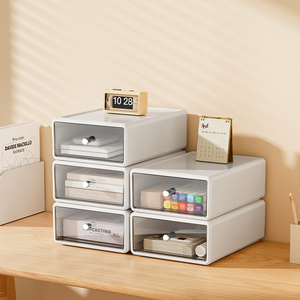 White Transparent <strong>Stacked</strong> <strong>Drawer</strong> Storage Box <strong>Plastic</strong> Office Supplies File Rack Desktop Filing Organizers Anti Slip - Product Image 4