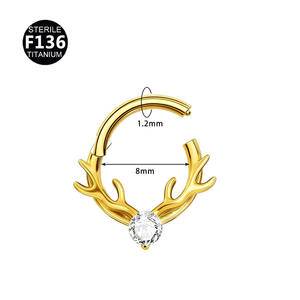 Pendiente de Aro <span class=keywords><strong>Plegable</strong></span> de Titanio ASTM F136 G23 con Baño de Oro PVD y Circonita Cúbica, Piercing para Cartílago, Segmento, Septum, Clicker, Anillo de Nariz - Product Image 6