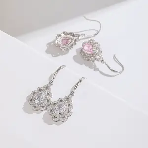 S925 Sterling Silver Pink Diamond Earrings Ice Cut High Carbon Diamond Drop Earrings For Women Fashion Jewelry Engagement