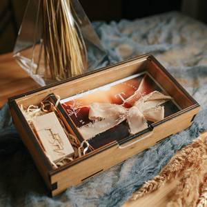 Wholesale Custom Clear Acrylic Wedding Photo Unfinished Sliding Lid Keepsake Personalized Logo Gift Wooden Box
