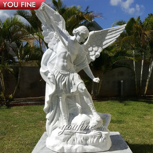 Estatua de San Miguel Arcángel Matando al Diablo, de Mármol Blanco, Tamaño Real, con Espada, para Decoración de Iglesias Católicas, YOUFINE - Product Image 4