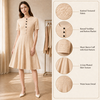 Robe en tricot élégante et ajustée à manches courtes, col rond, coupe trapèze, en tweed français, pour femme, collection été 2026