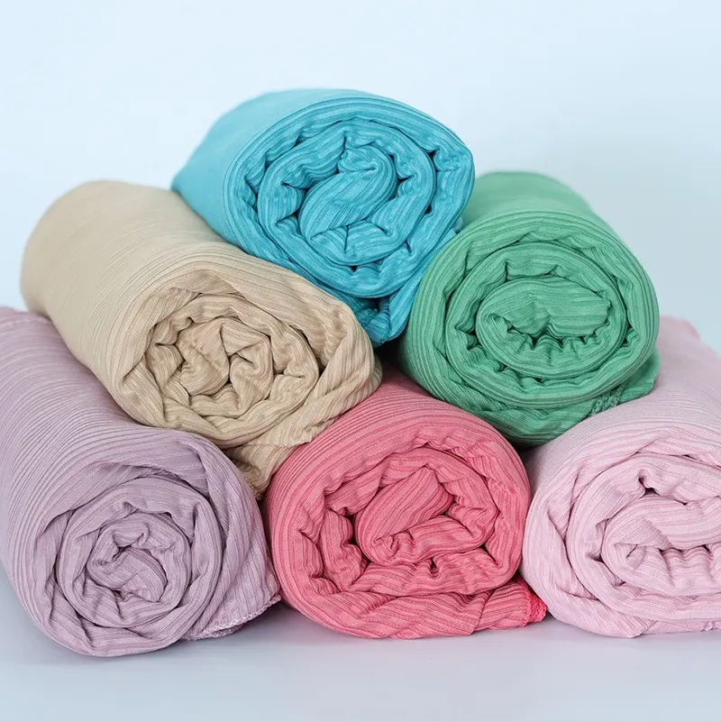 New Hot selling knitted pleated scarves ribbed jersey hijab Malay Indonesian head scarf for women