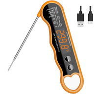 Thermomètre numérique pliable en métal rechargeable à lecture instantanée, haute précision, affichage LED, étanche pour barbecue et friture
