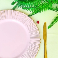 Assiettes de présentation rondes de luxe de 13 pouces, rose, bleu, avec bord doré, en plastique, décoratives, pour mariage, fête, dîner, durables