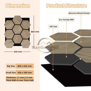 Fourniture d'usine Décoration murale intérieure moderne Chêne classique Panneau acoustique MDF hexagone en bois PET absorbant le son - Product Image 2