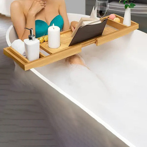 Plateau de bain extensible en bambou réglable de luxe avec porte-livres et porte-vin, nouvelle conception, pour baignoire - Product Image 6