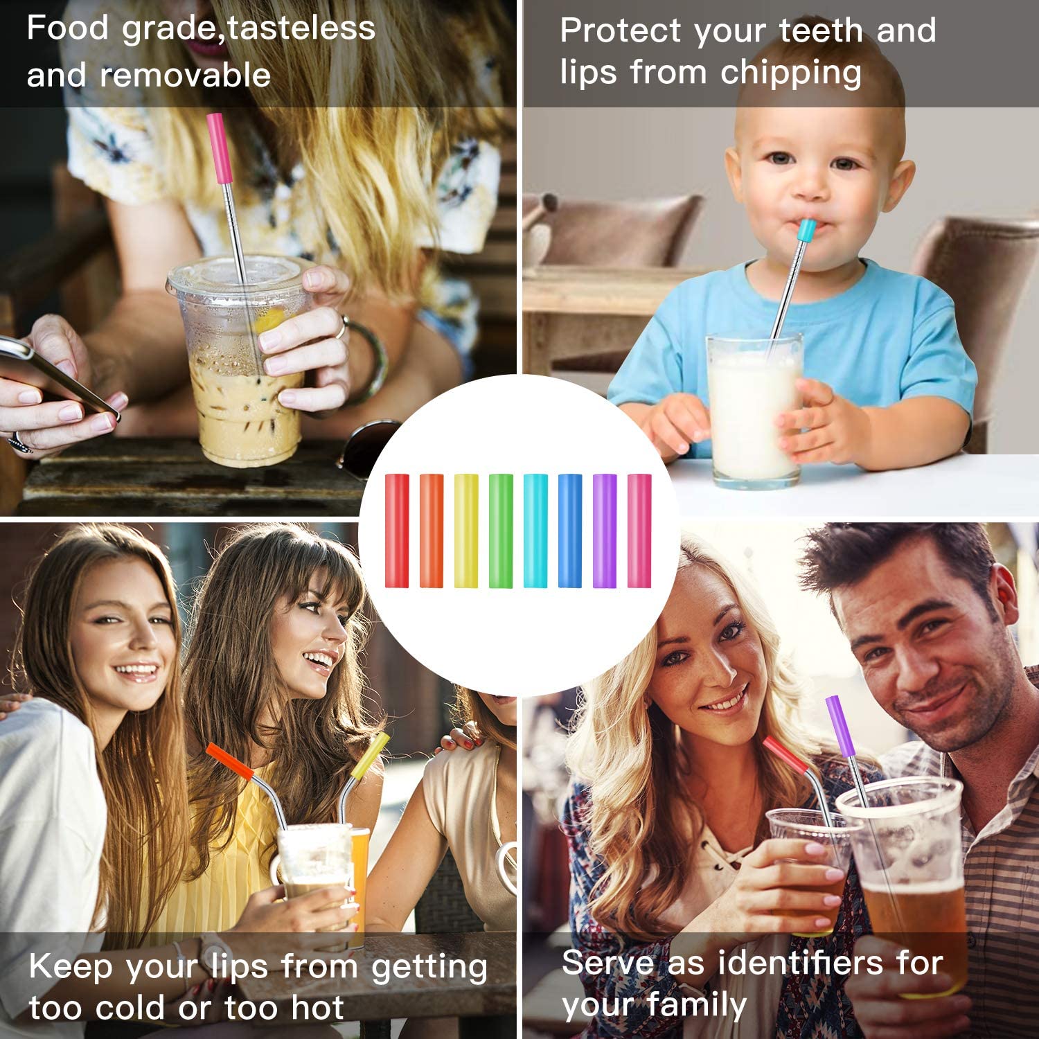 Reusable stainless Steel Straws with Travel Case Cleaning Brush Silicone Tips Eco Friendly Extra Long Metal Straws Drinking