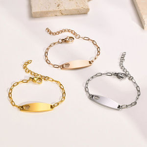 <b>Gold</b> Color Stainless Steel Heart Blank Personalized Name <b>Baby</b> ID <b>Bracelet</b> <b>for</b> Children <b>Girl</b> Boy Gifts <b>Baby</b> Jewelry - Product Image 1