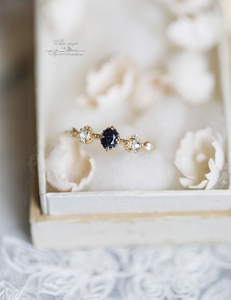 Bague ovale en pierre de sable bleue de luxe légère pour femmes, style rétro japonais, ciel nocturne étoilé, flamme bleue des Caraïbes - Product Image 6