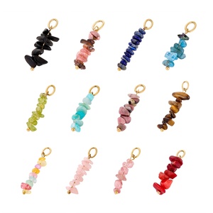 จี้หินธรรมชาติทรงเสา |   จี้หินดิบแบบซ้อนพร้อมห่วงสแตนเลสชุบทอง 18K PVD สำหรับทำเครื่องประดับ - Product Image 2