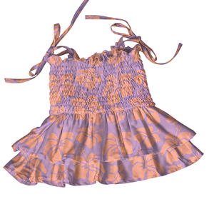 Tuta Smock con Bretelle in Corda e Motivo Floreale Hawaiano Personalizzata per Bambine, Pagliaccetto con Gonna per Bambine Piccole - Product Image 3