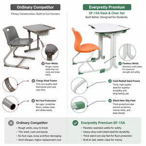 Gebogenes Schulschreibtisch- und Plastikstuhl-Set mit Verstärktem Metallrahmen für Vorschulklassen und Institutionelle Projekte - Product Image 6