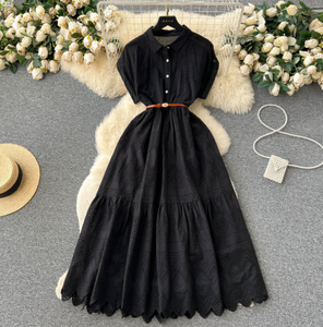 <span class=keywords><strong>Vestido</strong></span> de mujer, vestidos camiseros, cuello vuelto, línea A, manga corta, Regular, informal, <span class=keywords><strong>ajustado</strong></span>, cinturón <span class=keywords><strong>ajustado</strong></span>, Vestidos largos de verano - Product Image 5