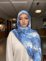 Hijab en rayonne tissée de haute qualité, imprimé tie-dye bleu, confortable, respirant, tendance, pour femmes, à porter tous les jours toute l'année