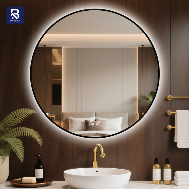 Modern Luxury Hotel LED Bathroom Mirror, Smart Touch Switch, Anti-Fog, Color Temperature Adjustable, Backlit Wall-Mounted