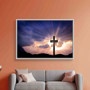 Elegant Printed Canvas Artwork: Resurrection Cross Design,WHITE <b>FRAMED</b> CANVAS - Product Image 3