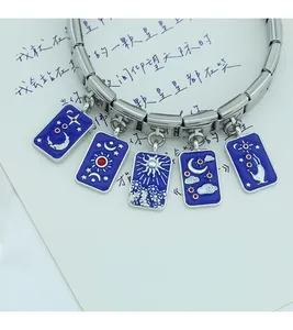Hapiship 2024 moda mujer regalo <span class=keywords><strong>Tarot</strong></span> cielo azul estrellado encanto italiano enlaces ajuste 9mm pulsera de acero inoxidable DIY joyería DJ1311 - Product Image 1