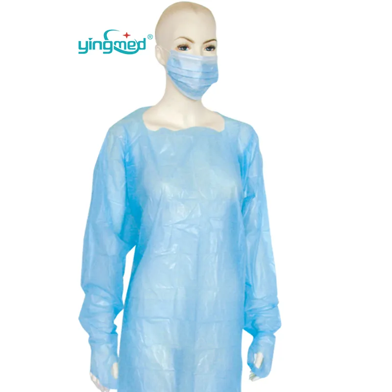 YINGMED Hospital Uniforms Nonwoven Medical Disposable Nursing Suit CPE Gown Blue Hospital Medical Uniforms with sleeve