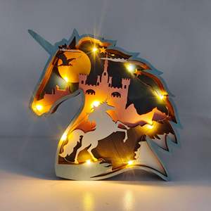 Animal Bois Artisanat Maison Lumière LED Bois Artisanat Décoration <span class=keywords><strong>Licorne</strong></span> Sculpture - Product Image 3