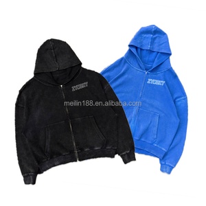 Sweat-shirts à capuche personnalisés en tricot gaufré de haute qualité, sans cordon, vestes zippées lourdes, effet délavé, 420 g/m², fabricant de sweats à capuche - Product Image 1