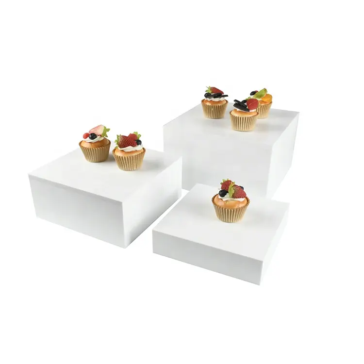 Buffet bianco in acrilico tavolo Riser cubo Display Riser Lucite Set espositore quadrato cibo