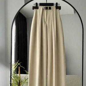 <span class=keywords><strong>Pantalon</strong></span> de costume plissé taille haute pour <span class=keywords><strong>femme</strong></span> avec ceinture, élégant, décontracté, coupe droite, idéal pour le bureau - Product Image 1