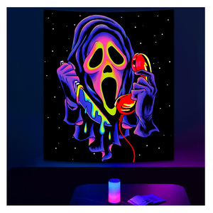Tùy Chỉnh Thiết Kế Treo Vải Tấm Thảm UV Blacklight Skull Neon Cây Cây Tấm Thảm In Treo Trang Trí Cho Phòng Ngủ - Product Image 1