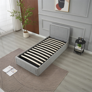 Cama Moderna con Almacenamiento, Tapizada en Lino Gris, Estilo Simple, Individual/Doble, con Sistema de Elevación Neumático - Product Image 4