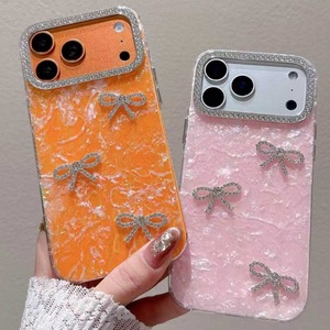 Coque de téléphone portable de luxe en marbre avec nœud papillon et diamants pour iPhone 11 12 15 16 17 Air, pour filles, coque arrière IMD, vente en gros d'usine - Product Image 2