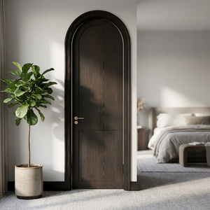 ZS Maßgefertigte Luxus-Inneneinrichtungen Neuestes Design Einfache Teakholz Schlafzimmer Badezimmer Französischer Stil Gewölbte Massivholztür - Product Image 3