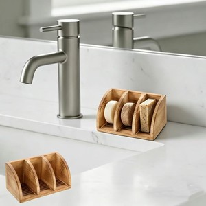 Boîte de rangement pour savon en bois avec compartiments, auto-drainante, rectangulaire, pour comptoirs de salle de bain, porte-savon - Product Image 2