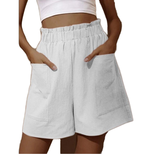 Shorts Bermuda amples et respirants en coton et lin pour femme, taille haute, avec cordon de serrage, grande taille, jambe large, décontractés - Product Image 1