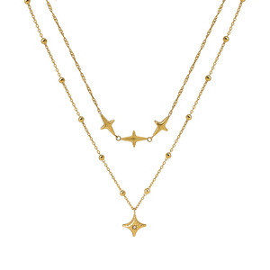 Star Shape Stainless Steel Necklace 18K Gold Plated Double Layer Clavicle Chain For Party Fashion Pendant Jewelry - Product Image 5