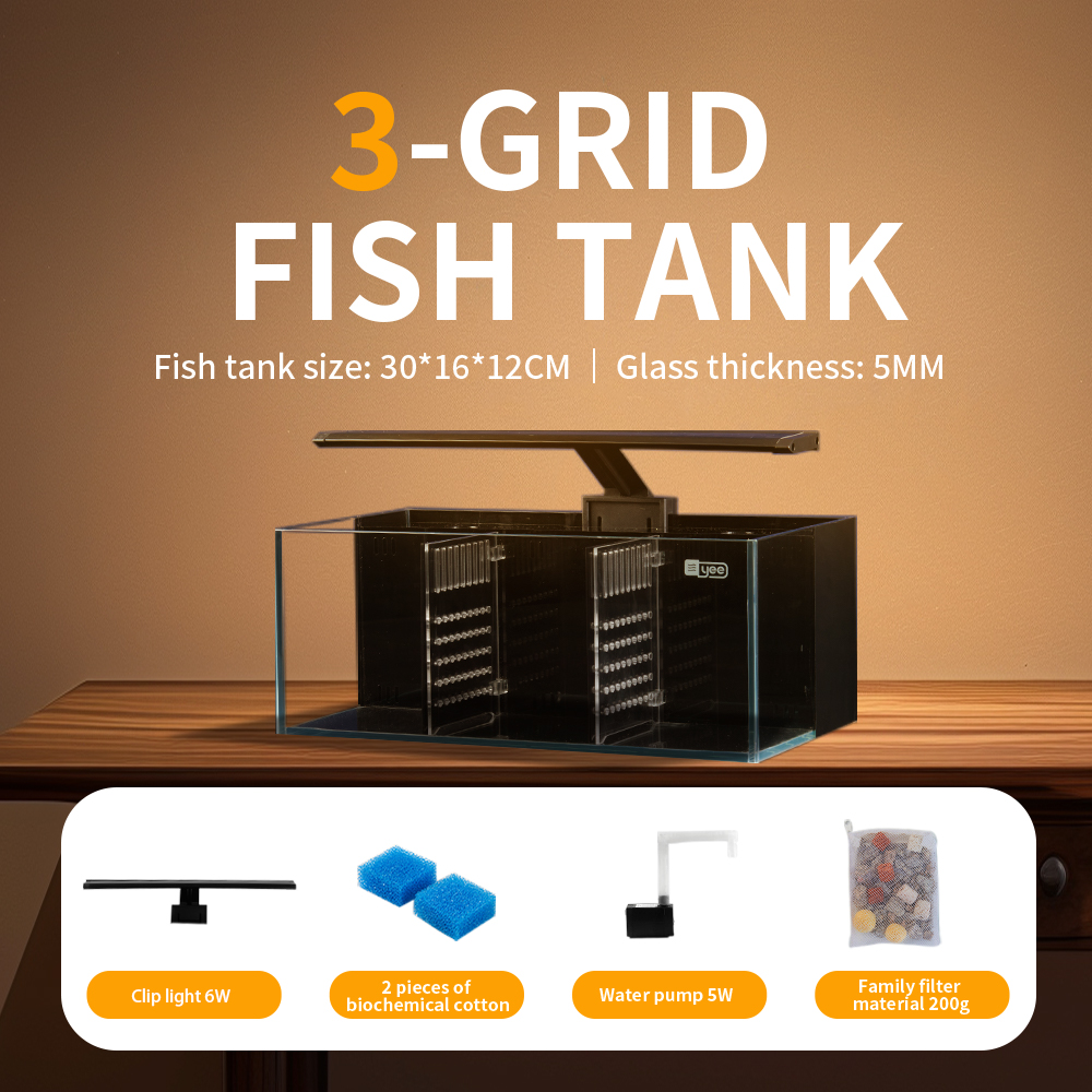 Tanque de peces de partición 3 + Luz de clip de tres colores 6W