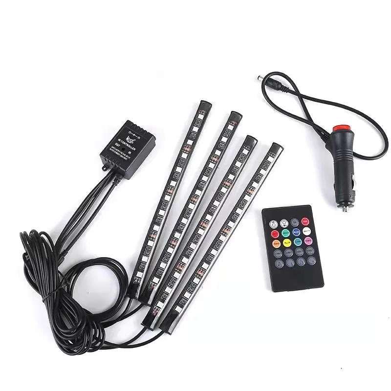 HAIZG Car ambient light led strips 12LED Remote control Interior lighting for all cars rgb atmosphere lamp 5050 led light