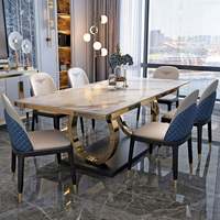 Ensemble de table à manger en marbre moderne de luxe en vente chaude avec base et chaises en acier inoxydable, choix haut de gamme pour les meubles de salle à manger