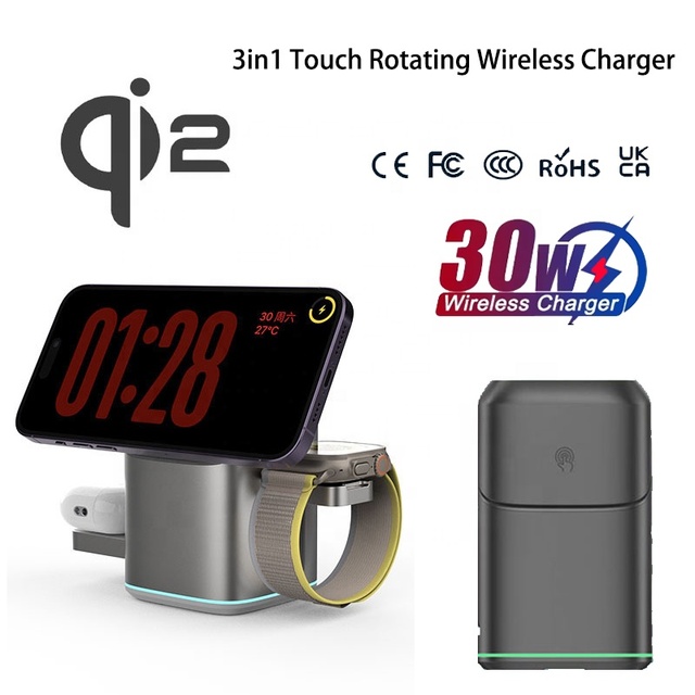 Qi2 3 in 1 30W Magnetic Wireless Charger Station for Iphone 16 15 14 13 12 Max Fast Charging Portable for Watch Airpods