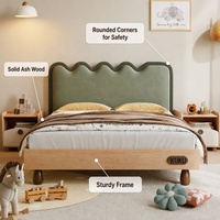 KUKU Französisches Massivholz-Kinderbett aus Esche, Umweltfreundliches Einzelbett mit Leder, Moderne Schlafzimmermöbel für Jungen und Mädchen