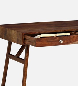 Bureaux d'ordinateur réglables modernes Zena en teck massif de haute qualité avec finition brun foncé pour le bureau, la maison et l'école - Product Image 4