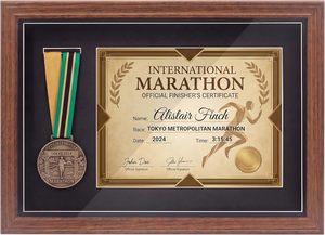 Cadre mural en <span class=keywords><strong>bois</strong></span> pour médailles de marathon, design 3-en-1 avec passe-partout, pour dossards de <span class=keywords><strong>course</strong></span>, médailles, photos et certificats, avec verre véritable - Product Image 2