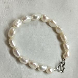 Bracelet en perles d'eau douce baroques 8-9 mm, blanc, forte luminosité, sans noyau, irrégulier, lisse, simple, tendance, bracelet manchette - Product Image 2