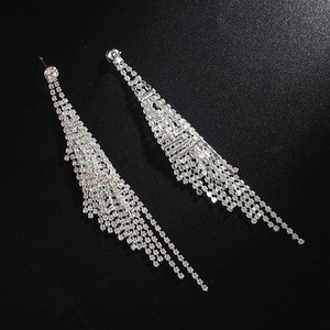 Pendientes de borla larga de doble capa con diamantes de imitación, estilo europeo y <span class=keywords><strong>americano</strong></span>, para novias, escenario, bikini, actuaciones, venta al por mayor - Product Image 2