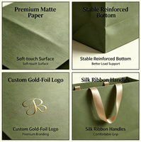 Sac cadeau en papier mat de luxe avec poignée en ruban de soie, logo en feuille d'or, sac d'emballage réutilisable pour boutique de vêtements, cadeau de mariage