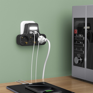 Ổ cắm tiêu chuẩn EU với bộ chuyển đổi ổ cắm <span class=keywords><strong>3</strong></span> chiều USB (3500W/16A) Ổ cắm 7 trong 1 với 2 cổng USB -A & 2 cổng USB-C với đèn ngủ - Product Image 4