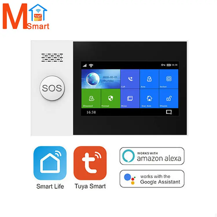 Fabriek Fabrikant Tft Touch Screen Gsm Draadloze Wifi Tuya Brand Rook Smart Home Inbraakalarm Security System