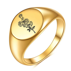 Bague gravée en acier inoxydable 12 mm motif rose, bijou de mode pour femme, cadeau - Product Image 3